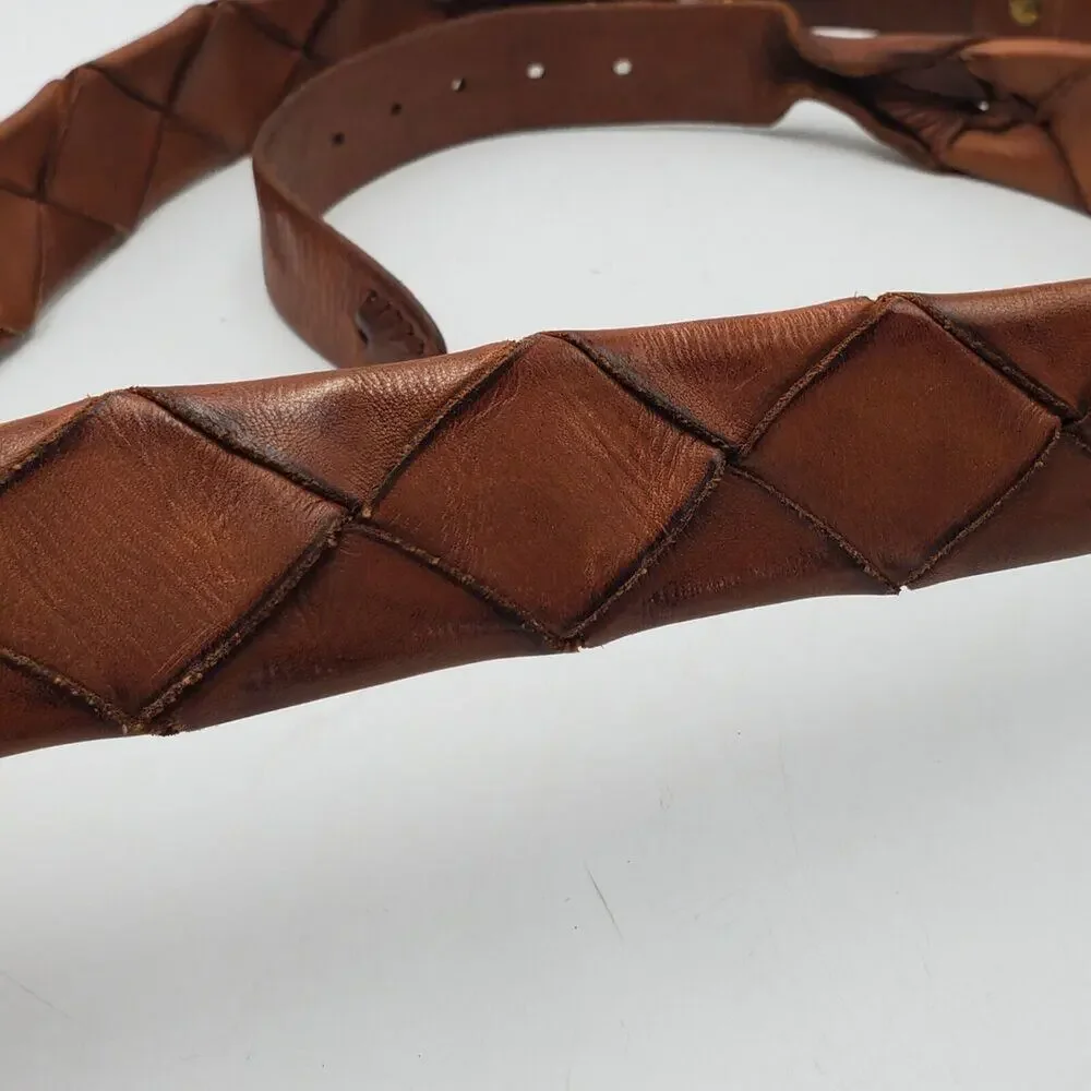 Vintage Woven Leather Belt Brown Adjustable‎ La Franch'e Paris Western European